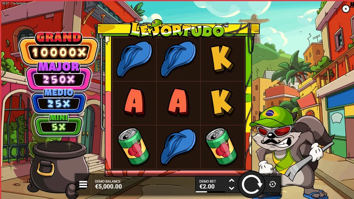 Smokey si rakun dalam petualangan karnaval Brasil di slot Le Sortudo