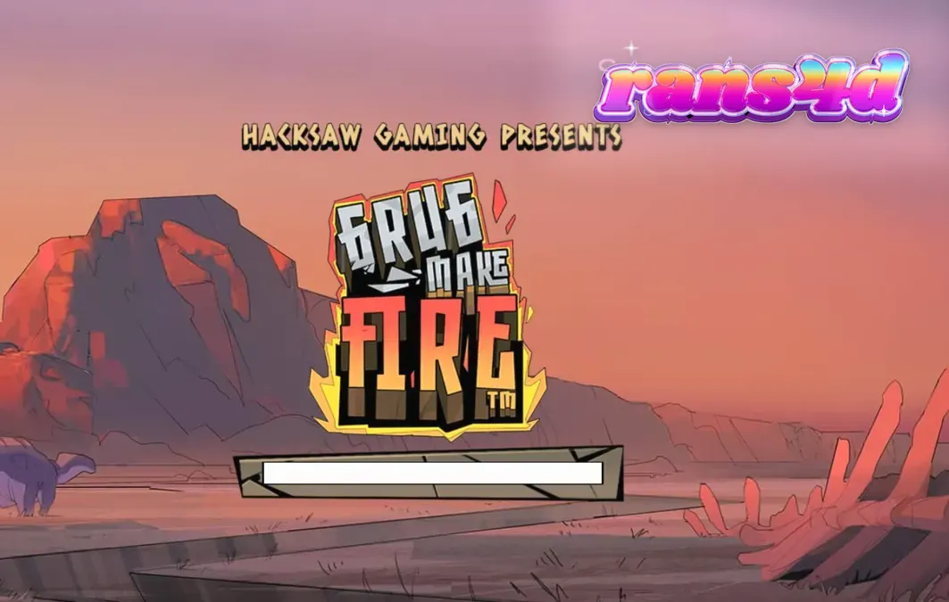 Tampilan visual slot Grug Make Fire dengan karakter manusia purba dan latar belakang gua yang penuh api.